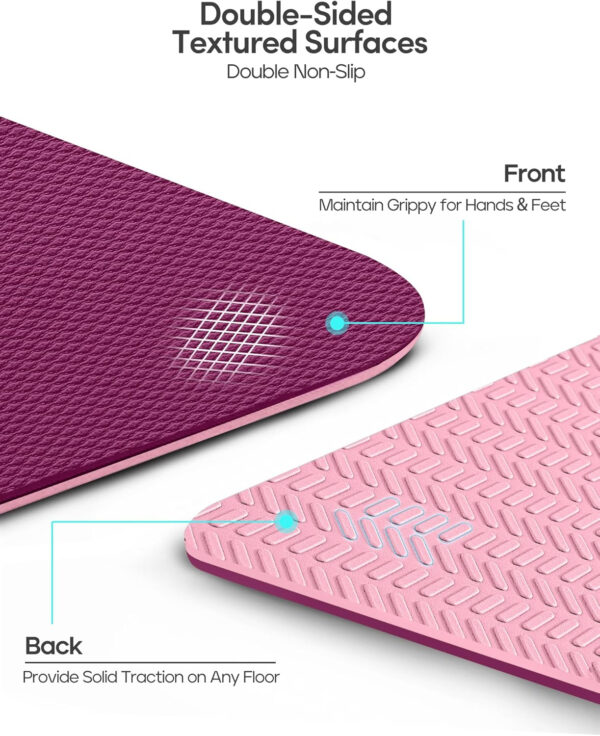 Heathyoga Eco Friendly Non Slip Yoga Mat, Body Alignment System, SGS Certified TPE Material - Textured Non Slip Surface and Optimal Cushioning,72"x 26" Thickness 1/4"