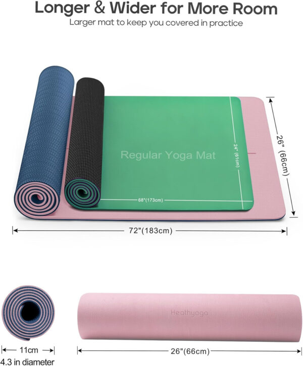 Heathyoga Eco Friendly Non Slip Yoga Mat, Body Alignment System, SGS Certified TPE Material - Textured Non Slip Surface and Optimal Cushioning,72"x 26" Thickness 1/4"