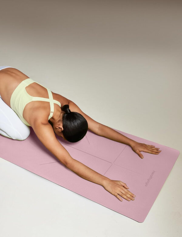 Heathyoga Eco Friendly Non Slip Yoga Mat, Body Alignment System, SGS Certified TPE Material - Textured Non Slip Surface and Optimal Cushioning,72"x 26" Thickness 1/4"