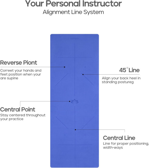 Heathyoga Eco Friendly Non Slip Yoga Mat, Body Alignment System, SGS Certified TPE Material - Textured Non Slip Surface and Optimal Cushioning,72"x 26" Thickness 1/4"