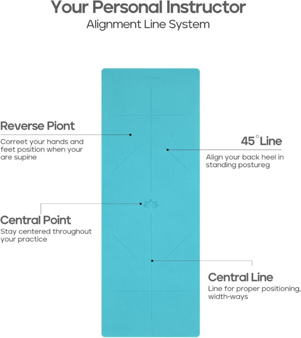 Heathyoga Eco Friendly Non Slip Yoga Mat, Body Alignment System, SGS Certified TPE Material - Textured Non Slip Surface and Optimal Cushioning,72"x 26" Thickness 1/4"