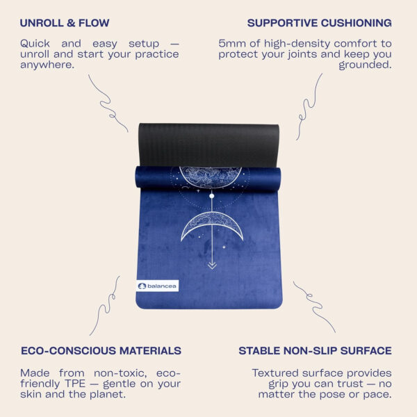 Yoga Mat 5mm Non Slip Suede & TPE - Eco-Friendly Fitness & Exercise Mat for Home Gym, Pilates, Hot Yoga, and Meditation - Lightweight Durable 72 x 24 inch Workout Mat for Women & Men