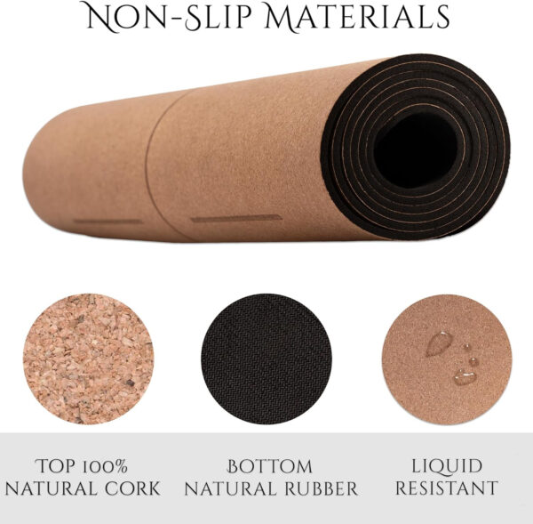 2 B BALANCED Premium Cork Yoga Mat - Always Stays Flat - Non Toxic - Non Slip - Brown - Cork & Rubber