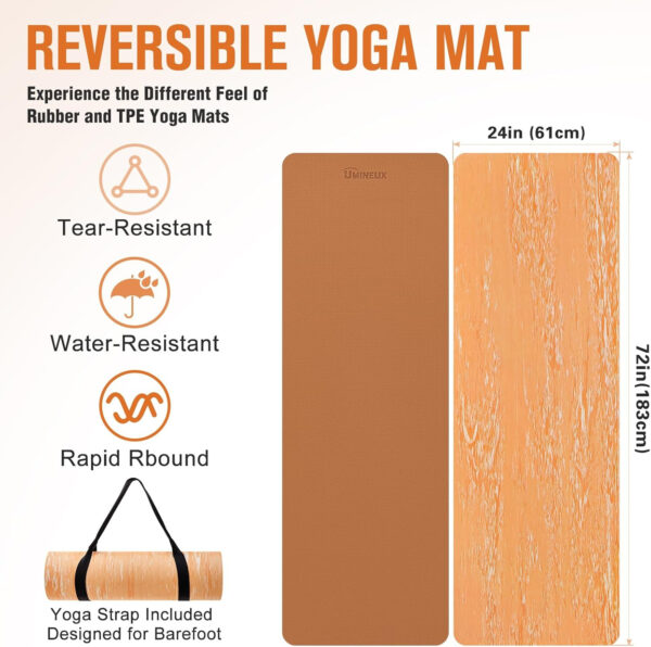 UMINEUX Extra Thick Yoga Mat, 2/5 Inch (10MM), Natural Rubber and TPE Non Slip Yoga Mats with Strap for Women Men, Eco Friendly Exercise Mat for Yoga, Pilates and Home Workout