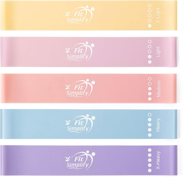 Fit Simplify Resistance Loop Exercise Bands with Instruction Guide and Carry Bag, Set of 5