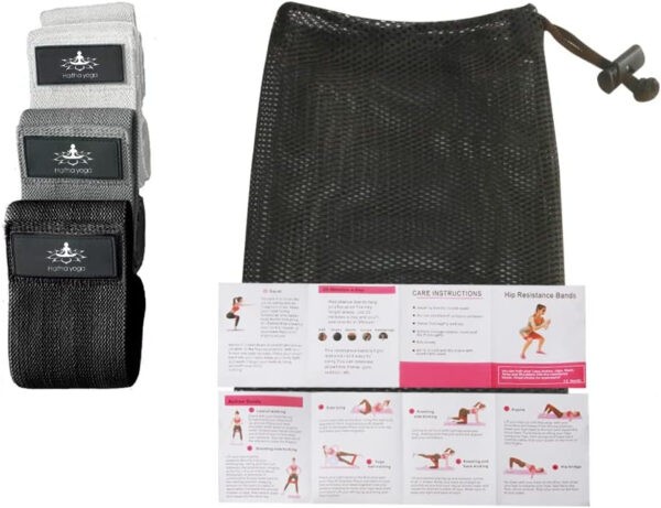 Hatha Yoga Large Resistance Band,14.5" x3.15",Fabric Exercise Loop Bands with Instruction Guide and Carry Bag, Set of 3.