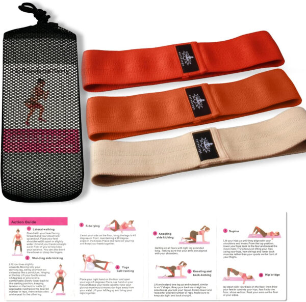 Hatha Yoga Large Resistance Band,14.5" x3.15",Fabric Exercise Loop Bands with Instruction Guide and Carry Bag, Set of 3.