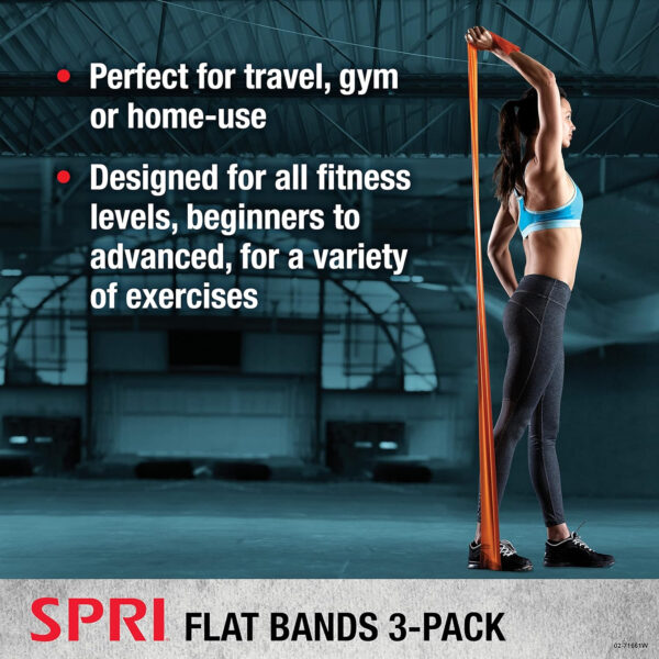 68933e2453d4379d8912bb7eb5de378671cfb6c5ad0407f49a3e9.jpg SPRI Flat Bands 3-Pack - Resistance Band Kit Set with 3 Levels of Resistance - Exercise Bands for Strength Training, Flexibility, & Body Workout - Versatile Fitness Tool - Light, Medium, and Heavy