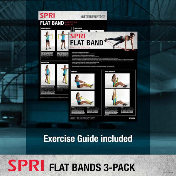 68933e28b32db4be1eb9641df2aed45f6b0d201b5b45895f28c10.jpg SPRI Flat Bands 3-Pack - Resistance Band Kit Set with 3 Levels of Resistance - Exercise Bands for Strength Training, Flexibility, & Body Workout - Versatile Fitness Tool - Light, Medium, and Heavy