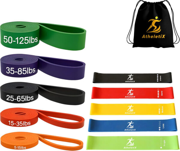 Athletix 10-Piece Resistance Bands Set | Heavy to Light Levels for Strength, Glutes, Legs, Pilates, Yoga, Stretching | Resistance Bands for Working Out | Color-Coded Exercise Bands with Carry Bag