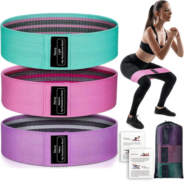 Renoj Resistance Bands, Yoga Starter Sets for Women and Men, 3 Set of Stretch Exercise Workout Bands for Booty Legs, Elastic Pilates Flexbands