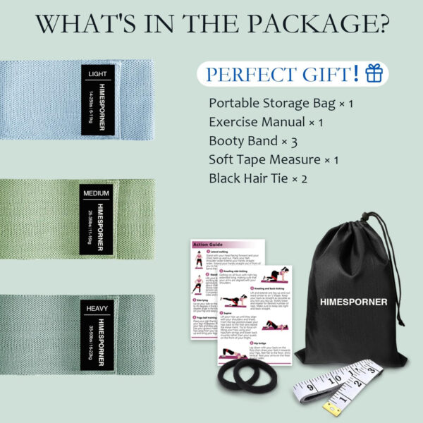 Wide Fabric Resistance Bands for Working Out, 3 Level Non-Slip Exercise Booty Bands for Women & Men Leg and Glutes with Hair Ties and Tape Measure - for Home Gym Workout, Yoga, Pilates