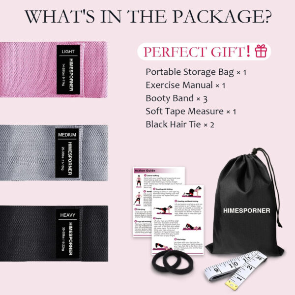 Wide Fabric Resistance Bands for Working Out, 3 Level Non-Slip Exercise Booty Bands for Women & Men Leg and Glutes with Hair Ties and Tape Measure - for Home Gym Workout, Yoga, Pilates