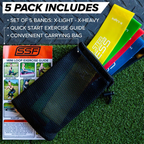 Serious Steel Fitness Mini Resistance Loop Bands | Rehab and Prehab Stretch Bands | 12" Exercise Workout Bands (Sets of 5 Pack and Sets of 10 Pack Trainer Options Available!)
