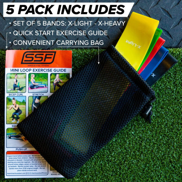 Serious Steel Fitness Mini Resistance Loop Bands | Rehab and Prehab Stretch Bands | 12" Exercise Workout Bands (Sets of 5 Pack and Sets of 10 Pack Trainer Options Available!)