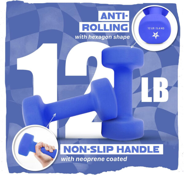 Yes4All Neoprene Coated Dumbbell Hand Weight Sets of 2 - Multiple Weight Options with 15 Colors, Anti-roll, Anti-Slip, Hexagon Shape