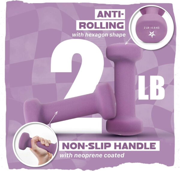 Yes4All Neoprene Coated Dumbbell Hand Weight Sets of 2 - Multiple Weight Options with 15 Colors, Anti-roll, Anti-Slip, Hexagon Shape