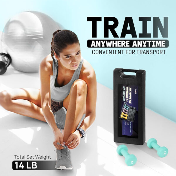 Yes4All Neoprene Coated Dumbbell Hand Weight Sets - Multiple Weight Options with Rack, Anti-roll, Anti-Slip, Hexagon Shape