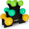 Yes4All Neoprene Coated Dumbbell Hand Weight Sets - Multiple Weight Options with Rack, Anti-roll, Anti-Slip, Hexagon Shape