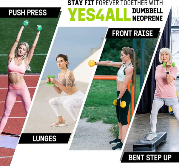 Yes4All Neoprene Coated Dumbbell Hand Weight Sets - Multiple Weight Options with Rack, Anti-roll, Anti-Slip, Hexagon Shape