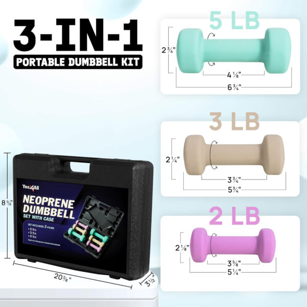 Yes4All Neoprene Coated Dumbbell Hand Weight Sets - Multiple Weight Options with Rack, Anti-roll, Anti-Slip, Hexagon Shape