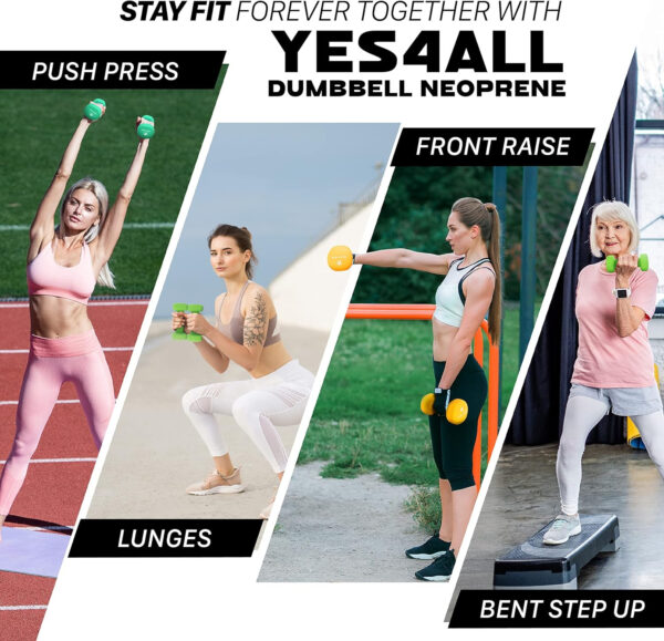 Yes4All Neoprene Coated Dumbbell Hand Weight Sets - Multiple Weight Options with Rack, Anti-roll, Anti-Slip, Hexagon Shape