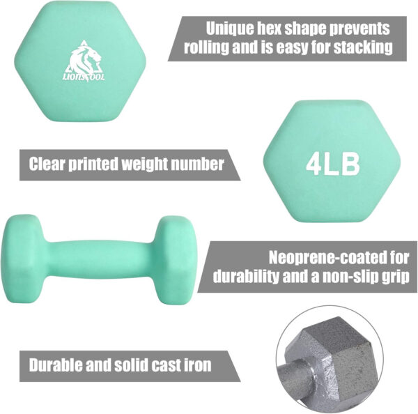 68934938cad4cca773e22dc24fda08542806956bf8d67d5f8e938.jpg LIONSCOOL Set of 2 Neoprene Coated Dumbbell Hand Weights, Anti-Slip and Anti-Roll Hex Dumbbells in Pair for Strength Training, Resistance Training