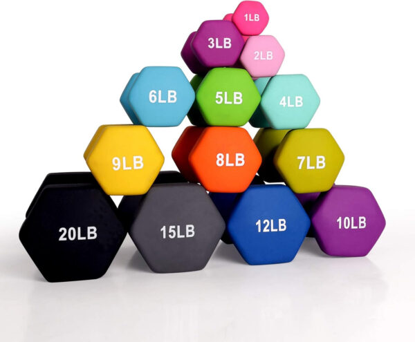 6893493bf29f778b13a31a8694aa9d28446de323ac54112bf9c6e.jpg LIONSCOOL Set of 2 Neoprene Coated Dumbbell Hand Weights, Anti-Slip and Anti-Roll Hex Dumbbells in Pair for Strength Training, Resistance Training