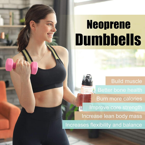 6893493f3f02cf7fdc6256bae7fac2ce43deb843a2246ba547a66.jpg LIONSCOOL Set of 2 Neoprene Coated Dumbbell Hand Weights, Anti-Slip and Anti-Roll Hex Dumbbells in Pair for Strength Training, Resistance Training