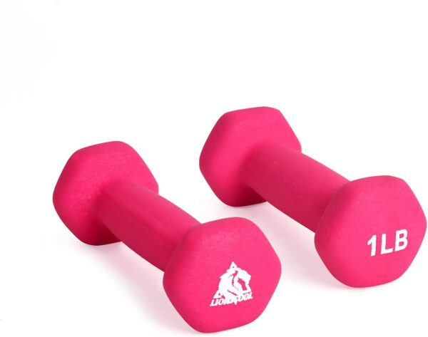 6893494fe8d8f567b38cf338790293b237a6791a57c6932f6b017.jpg LIONSCOOL Set of 2 Neoprene Coated Dumbbell Hand Weights, Anti-Slip and Anti-Roll Hex Dumbbells in Pair for Strength Training, Resistance Training