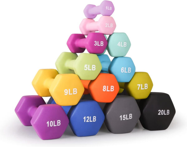 689349571a96b575129c4c859c89be86d38972534073a6da1b865.jpg LIONSCOOL Set of 2 Neoprene Coated Dumbbell Hand Weights, Anti-Slip and Anti-Roll Hex Dumbbells in Pair for Strength Training, Resistance Training