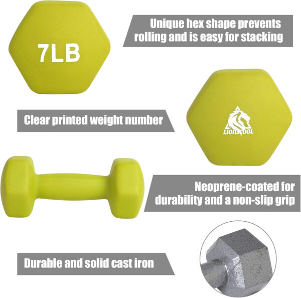 68934958a7e0fc888e430fcca2ca9e712d78a78111e4c15fcd6ec.jpg LIONSCOOL Set of 2 Neoprene Coated Dumbbell Hand Weights, Anti-Slip and Anti-Roll Hex Dumbbells in Pair for Strength Training, Resistance Training