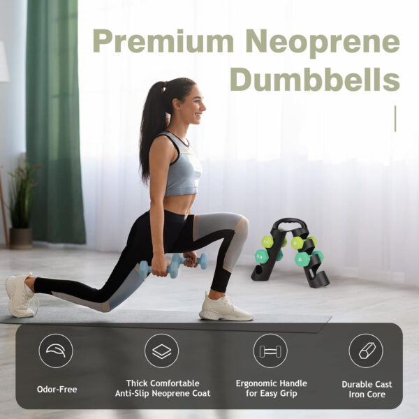 6893495e42bd3939de1f6b8643b2035147dd1c648f058a9278c16.jpg LIONSCOOL Set of 2 Neoprene Coated Dumbbell Hand Weights, Anti-Slip and Anti-Roll Hex Dumbbells in Pair for Strength Training, Resistance Training