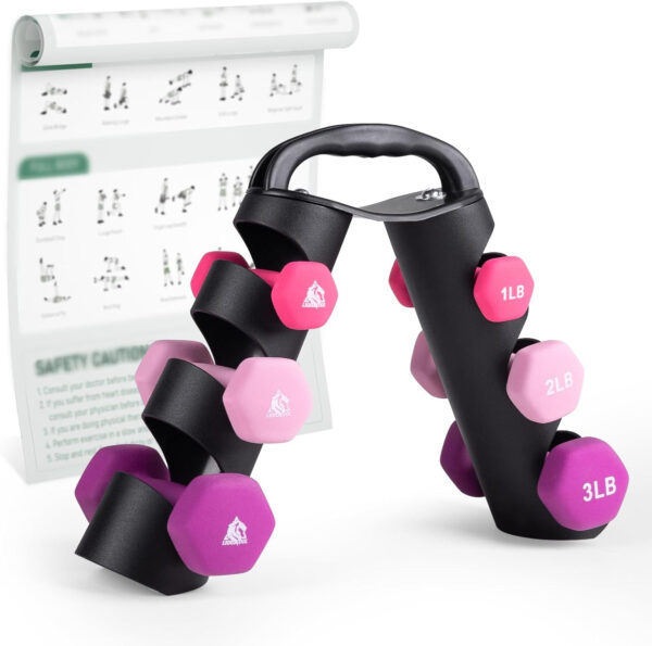 6893499200c18337257aef62d091d21f7a70f7d3851414b73d378.jpg LIONSCOOL Set of 2 Neoprene Coated Dumbbell Hand Weights, Anti-Slip and Anti-Roll Hex Dumbbells in Pair for Strength Training, Resistance Training