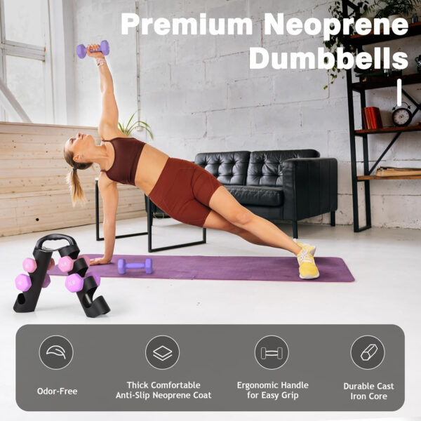 689349a10fac01005968684681c0528e33c061708294f2ebd7923.jpg LIONSCOOL Set of 2 Neoprene Coated Dumbbell Hand Weights, Anti-Slip and Anti-Roll Hex Dumbbells in Pair for Strength Training, Resistance Training