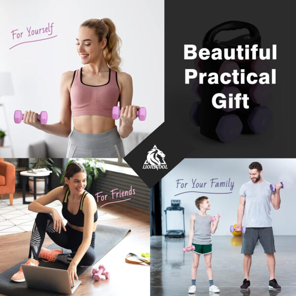 689349a49ffaae4ee1739eb3c8517e1c3fecb287032a75b457b84.jpg LIONSCOOL Set of 2 Neoprene Coated Dumbbell Hand Weights, Anti-Slip and Anti-Roll Hex Dumbbells in Pair for Strength Training, Resistance Training