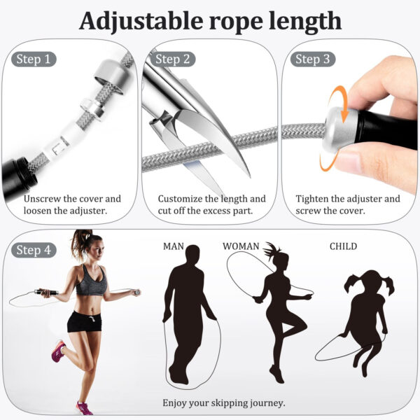 68934b9eb7c843e7b25fec6a59f7932528a6fc273721955aa1daa.jpg 1LB Weighted Jump Ropes for fitness Women Men, Tangle-Free Ball Bearing Rapid Speed Skipping Jump Rope with Adjustable 9mm Cotton & PVC Cord, Aluminum Handles for MMA, Boxing, CrossFit, Weight-loss Workouts