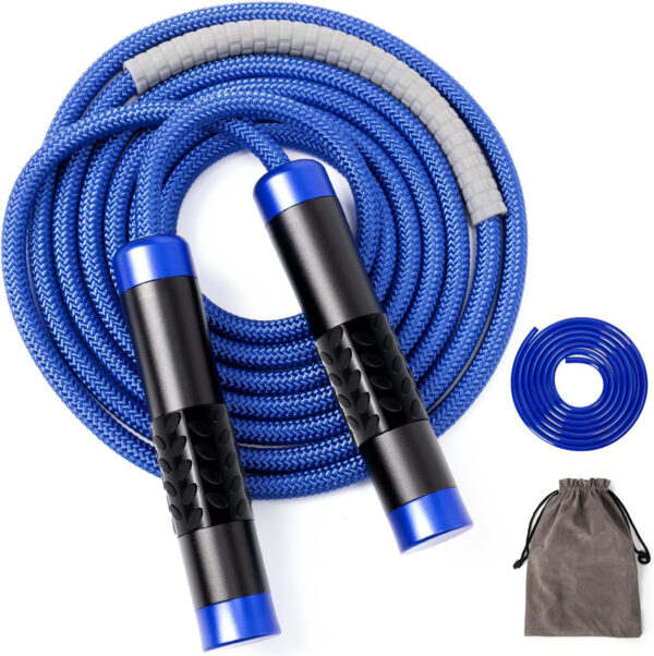 68934b9fcd7549f96095de4ba866ff157530dbc8383f3f6c92307.jpg 1LB Weighted Jump Ropes for fitness Women Men, Tangle-Free Ball Bearing Rapid Speed Skipping Jump Rope with Adjustable 9mm Cotton & PVC Cord, Aluminum Handles for MMA, Boxing, CrossFit, Weight-loss Workouts