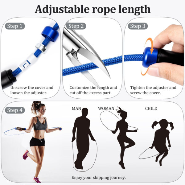 68934ba69fbb7584dc46b2b39e38208c019cbe957278327a2312f.jpg 1LB Weighted Jump Ropes for fitness Women Men, Tangle-Free Ball Bearing Rapid Speed Skipping Jump Rope with Adjustable 9mm Cotton & PVC Cord, Aluminum Handles for MMA, Boxing, CrossFit, Weight-loss Workouts