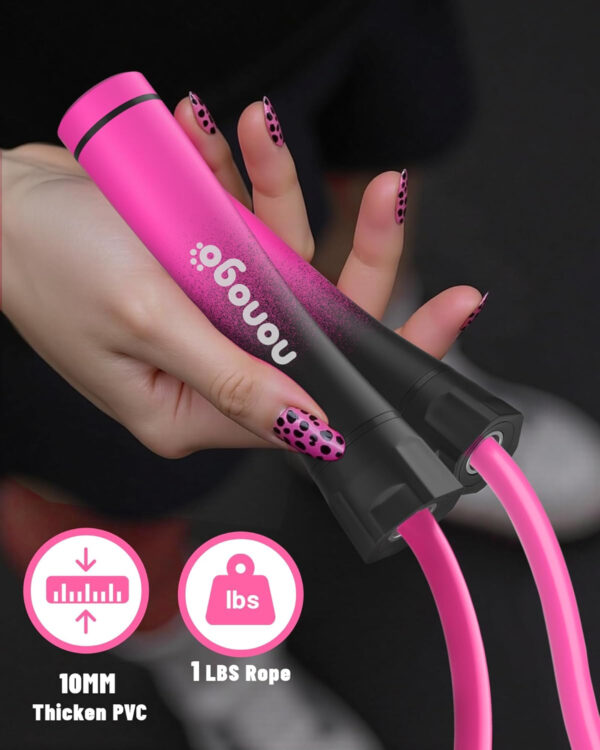 nonogo 1LB Weighted Jump Rope for Women – Adjustable 10mm Heavy PVC Skipping Rope for Fitness, Ideal for High-Intensity Training, MMA, Boxing, CrossFit, Weight-loss Workouts