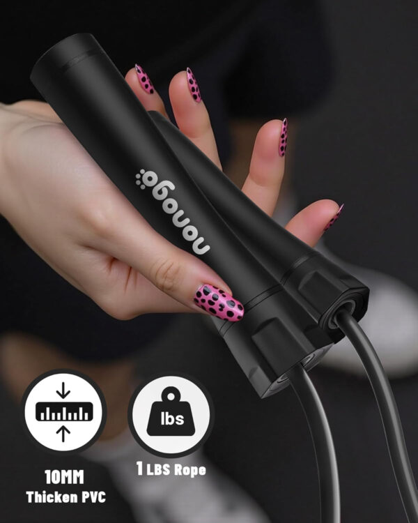 nonogo 1LB Weighted Jump Rope for Women – Adjustable 10mm Heavy PVC Skipping Rope for Fitness, Ideal for High-Intensity Training, MMA, Boxing, CrossFit, Weight-loss Workouts