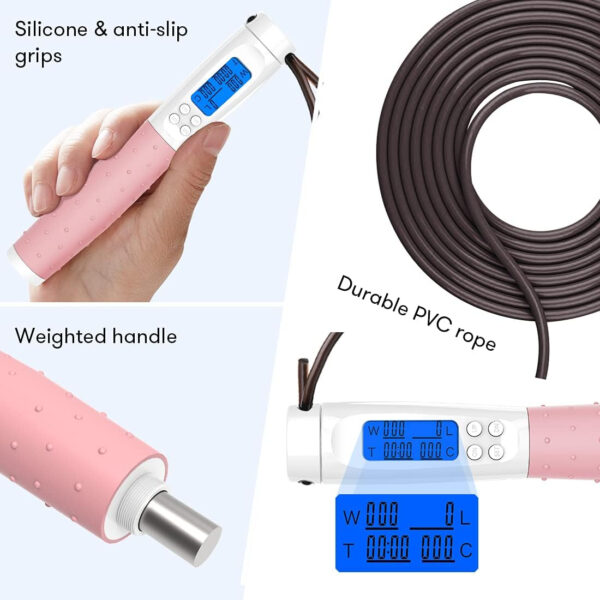 Te-Rich Jump Rope, Weighted Jump Rope for Fitness, Skipping Rope with Counter - Heavy Handles, Adjustable Length - Cordless Jumping Rope for Men Women Kids Fitness Exercise Training