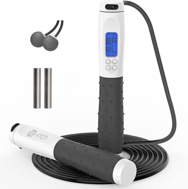 Te-Rich Jump Rope, Weighted Jump Rope for Fitness, Skipping Rope with Counter - Heavy Handles, Adjustable Length - Cordless Jumping Rope for Men Women Kids Fitness Exercise Training