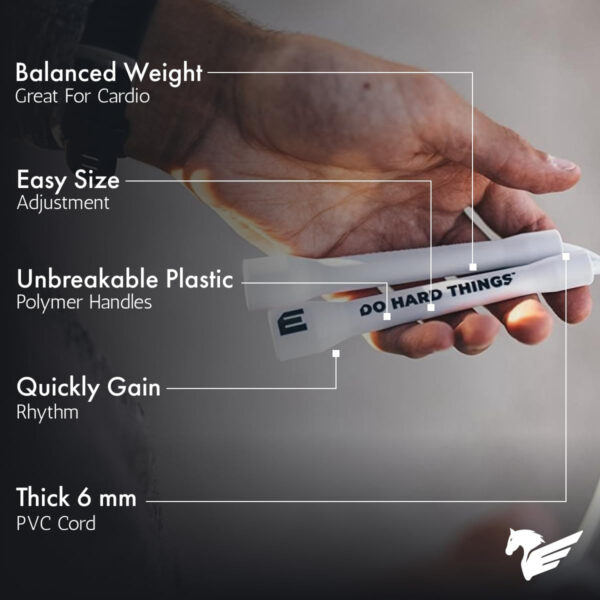 68934d72b945d834bc977385d4a42a0c700285922242b20ccab48.jpg Elite Jumps | 6mm PVC Jump Ropes for Fitness | Indoor/Outdoor Adjustable Boxing Jump Rope w/Unbreakable Handles & Ultra-Durable Non-Kinking PVC | Skipping Rope for Men & Women & Boxer Rope Jump Rope