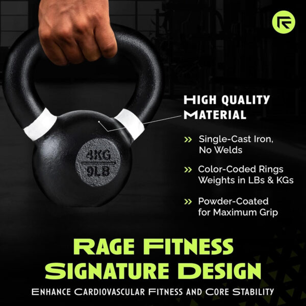 Single Cast Iron Kettlebell | Powder Coated - Wide Handle Weights for Core & Glute Workouts Swings, Squats, Deadlifts Strength, Endurance & Flexibility for Men & Women