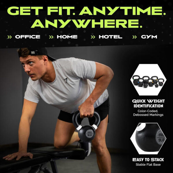 Single Cast Iron Kettlebell | Powder Coated - Wide Handle Weights for Core & Glute Workouts Swings, Squats, Deadlifts Strength, Endurance & Flexibility for Men & Women