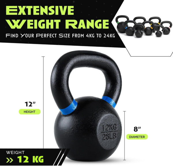 Single Cast Iron Kettlebell | Powder Coated - Wide Handle Weights for Core & Glute Workouts Swings, Squats, Deadlifts Strength, Endurance & Flexibility for Men & Women