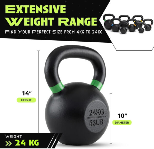 Single Cast Iron Kettlebell | Powder Coated - Wide Handle Weights for Core & Glute Workouts Swings, Squats, Deadlifts Strength, Endurance & Flexibility for Men & Women