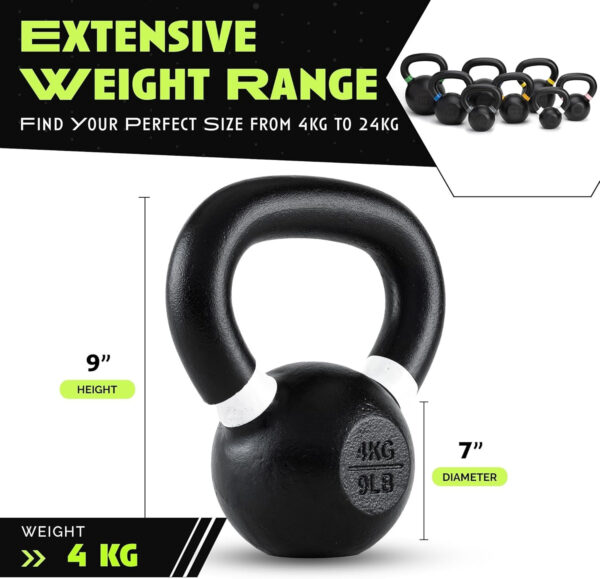 Single Cast Iron Kettlebell | Powder Coated - Wide Handle Weights for Core & Glute Workouts Swings, Squats, Deadlifts Strength, Endurance & Flexibility for Men & Women