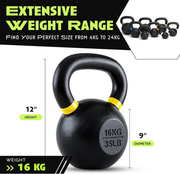 Single Cast Iron Kettlebell | Powder Coated - Wide Handle Weights for Core & Glute Workouts Swings, Squats, Deadlifts Strength, Endurance & Flexibility for Men & Women